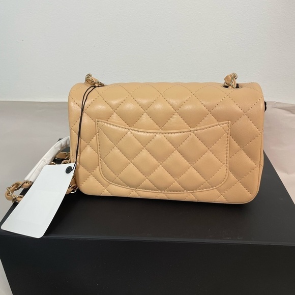 New CHANEL Gold Hardware Lambskin Quilted Mini Rectangular Flap Bag - Picture 2 of 6